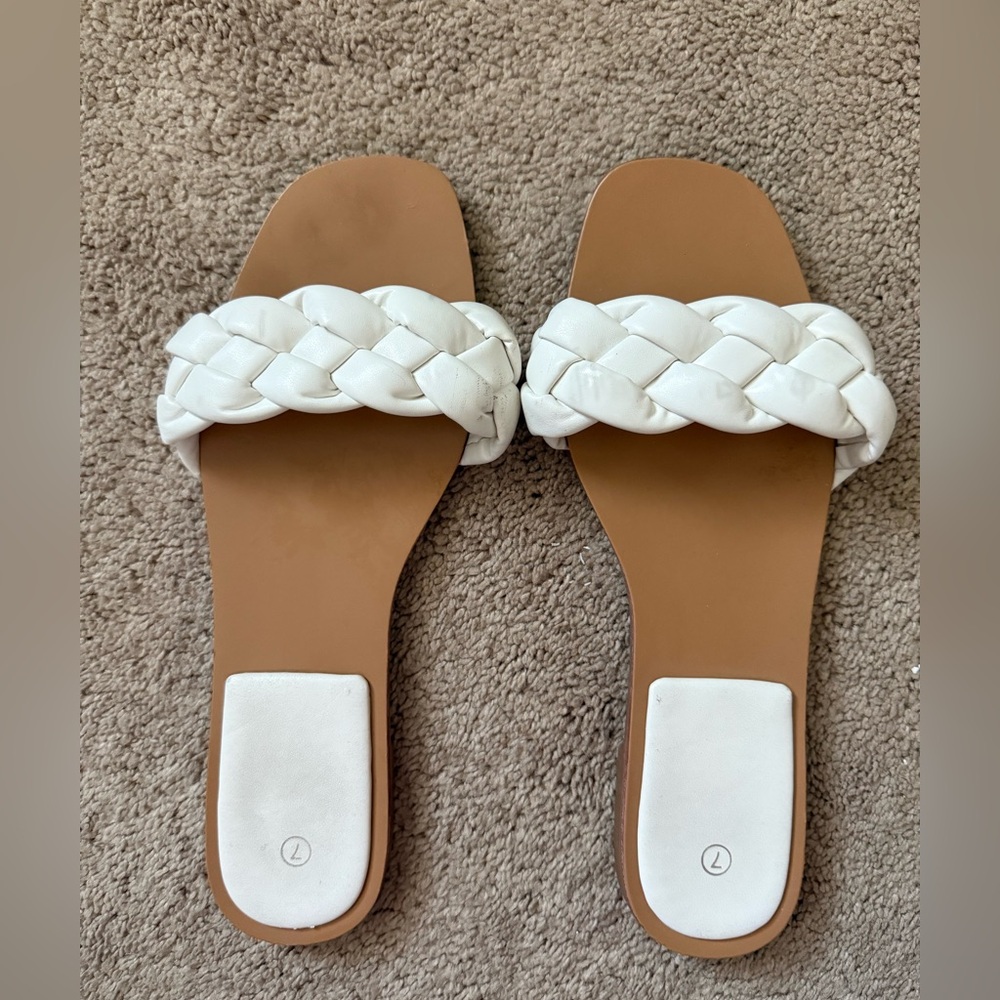 Boohoo Square Toe- Women's White Braided Slide Sandals